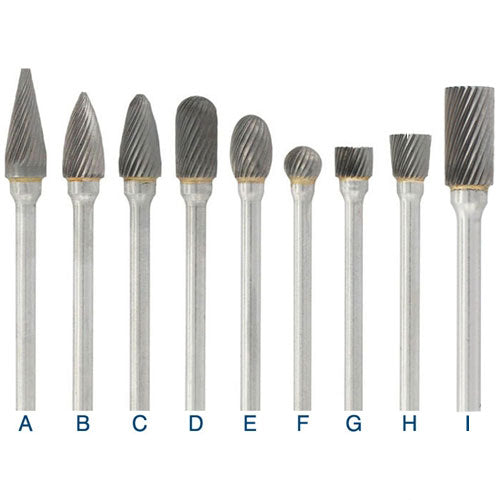 [129-1825] Carbide Head Burs - 1/8" Shank, 1/4" x 1/2" Double Cut, Blunt Point