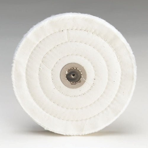 White Muslin Buff - 8" x 55 Ply, Stitched