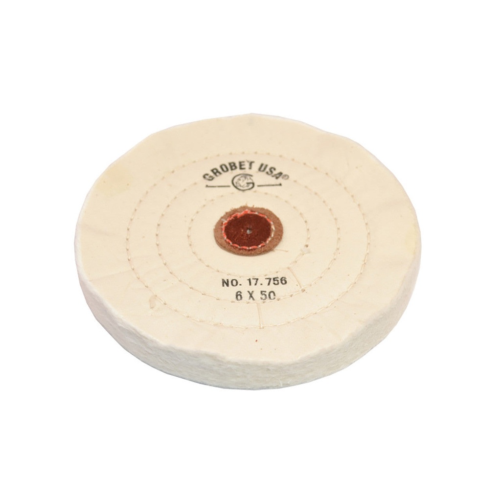 [140-2907] Grobet USA® White Muslin Buff - 6"x50 Ply, Stitched