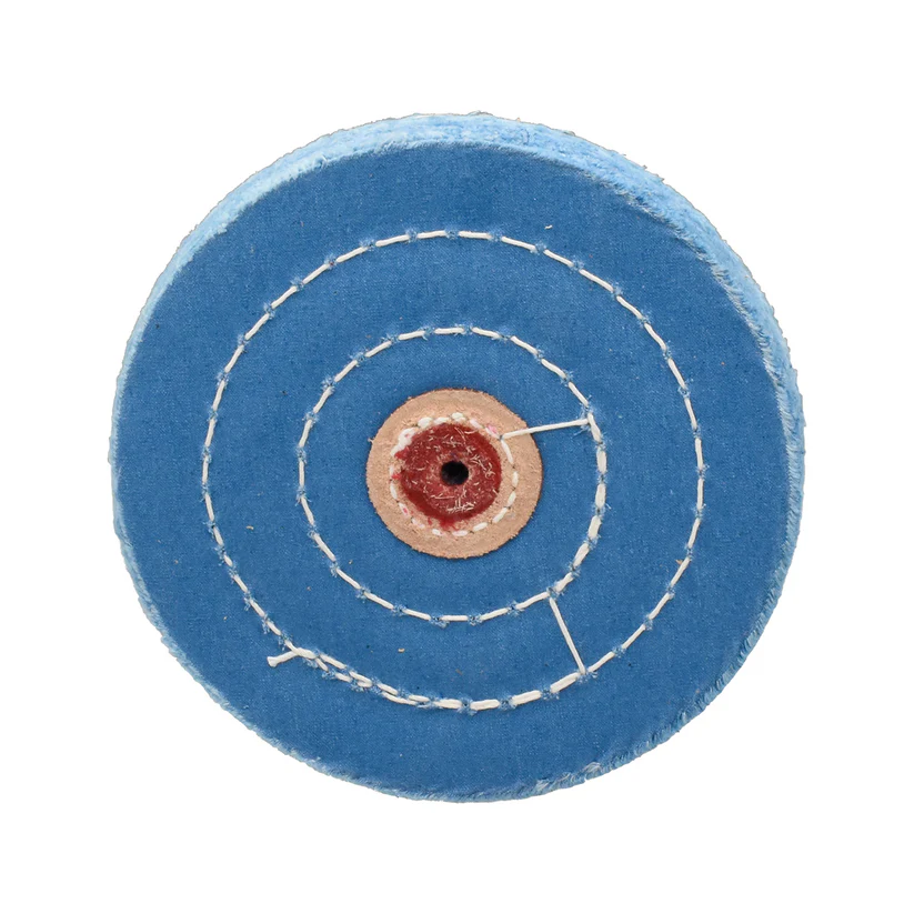 [140-6701] Platinum Blue Muslin Buffs - 4" x 50 Ply, Stitched