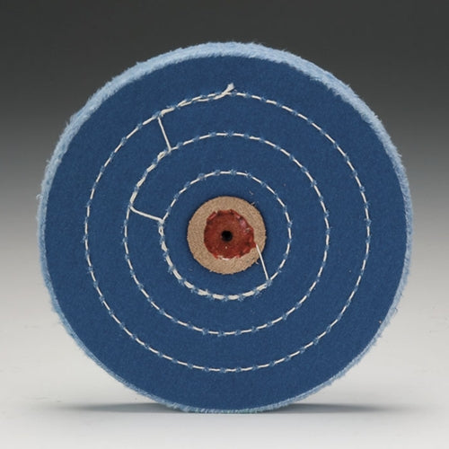 Platinum Blue Muslin Buffs - 6" x 50 Ply, Stitched
