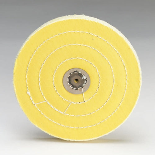 [141-2600] Yellow Stitched 6" x 50 Ply Muslin Buff