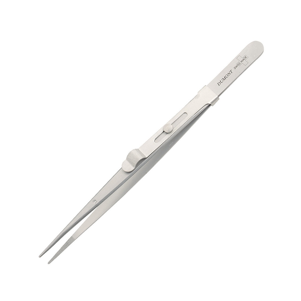 [195-0365] Dumont® Diamond Serrated Tip Tweezers - Stainless, Medium Point Locking