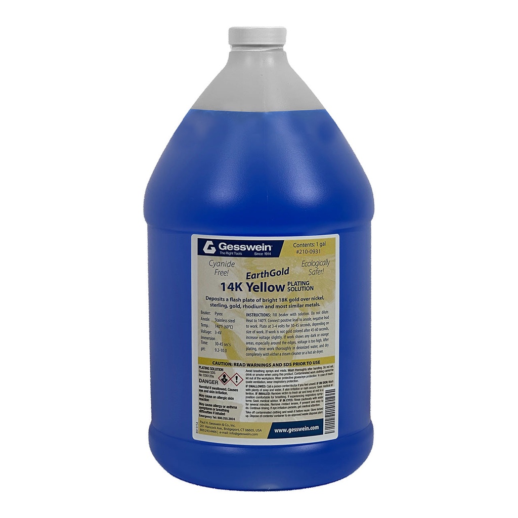 EarthGold Plating Solution 14K Yellow 1 Gallon