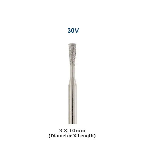 Diamond Bur 30V 3X10mm Medium - 1/8" Shank