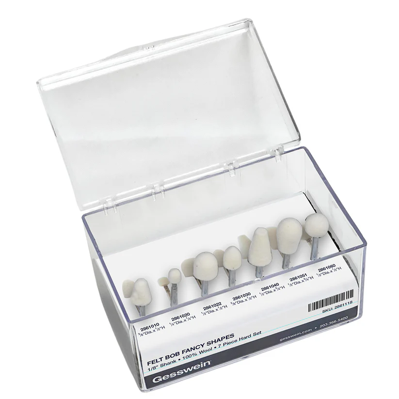 [286-1118] Felt Bob Set - Fancy Shapes, 1/8" Shank, Hard (7 pc)