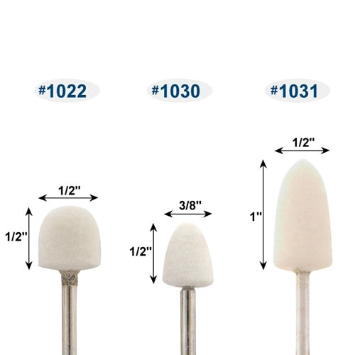 Mounted Felt Bobs, Round & Cone - 1/8" Shank - 1010 Medium  (Pkg. of 12)