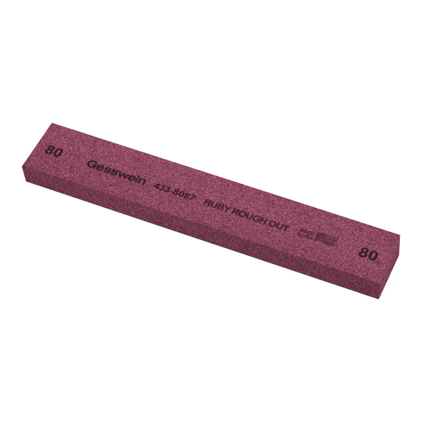 [433-8087] Gesswein® Ruby Rough Out Stone - 1" x 1/2" x 6", 80 Grit  (Pkg. of 6)